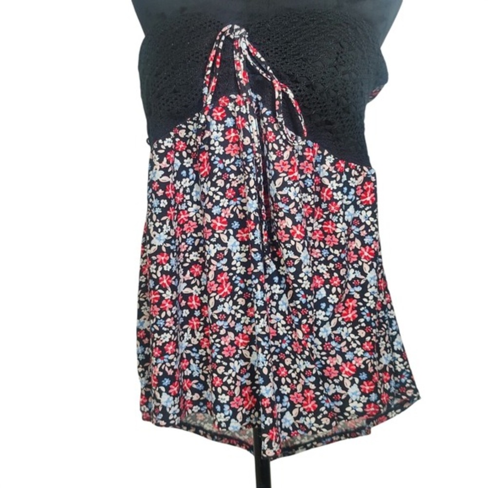 No Boundaries XXXL Smocked Floral crochet sleeveless‎ halter top cover up beach